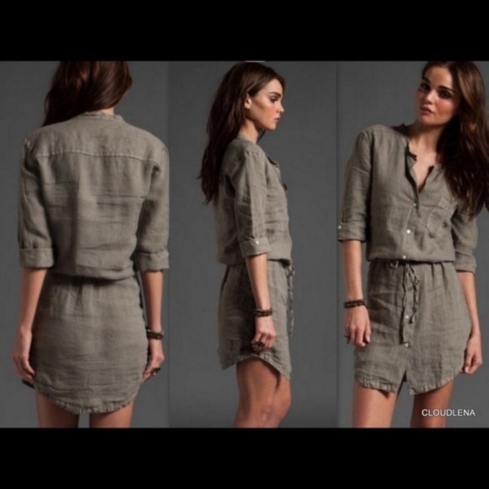 James Perse Summer Linen olive dress / size XL